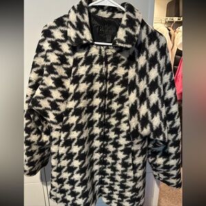 Mango Black and White Houndstooth Teddy Jacket